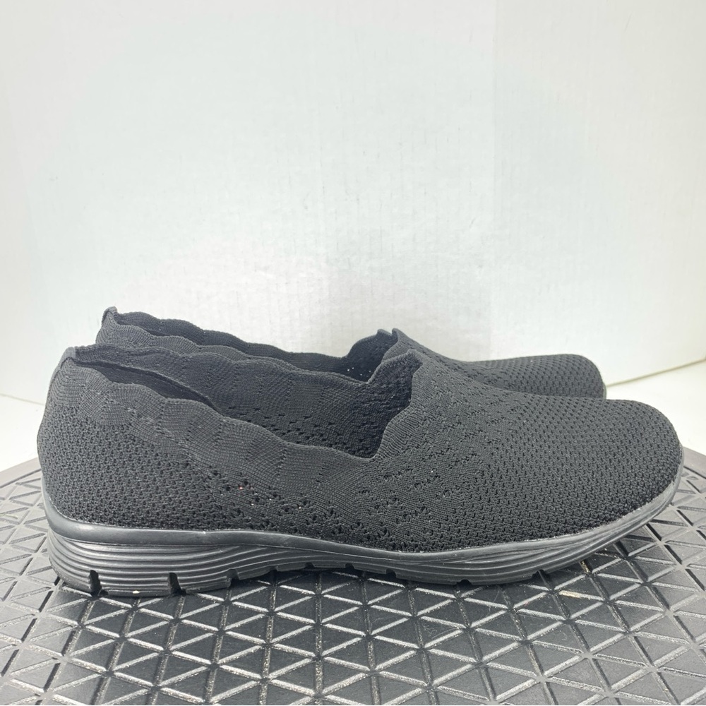 Skechers Women 37 Size 7 Sneakers Black Stretch Slip‎ On Shoes Seager Stat Foam